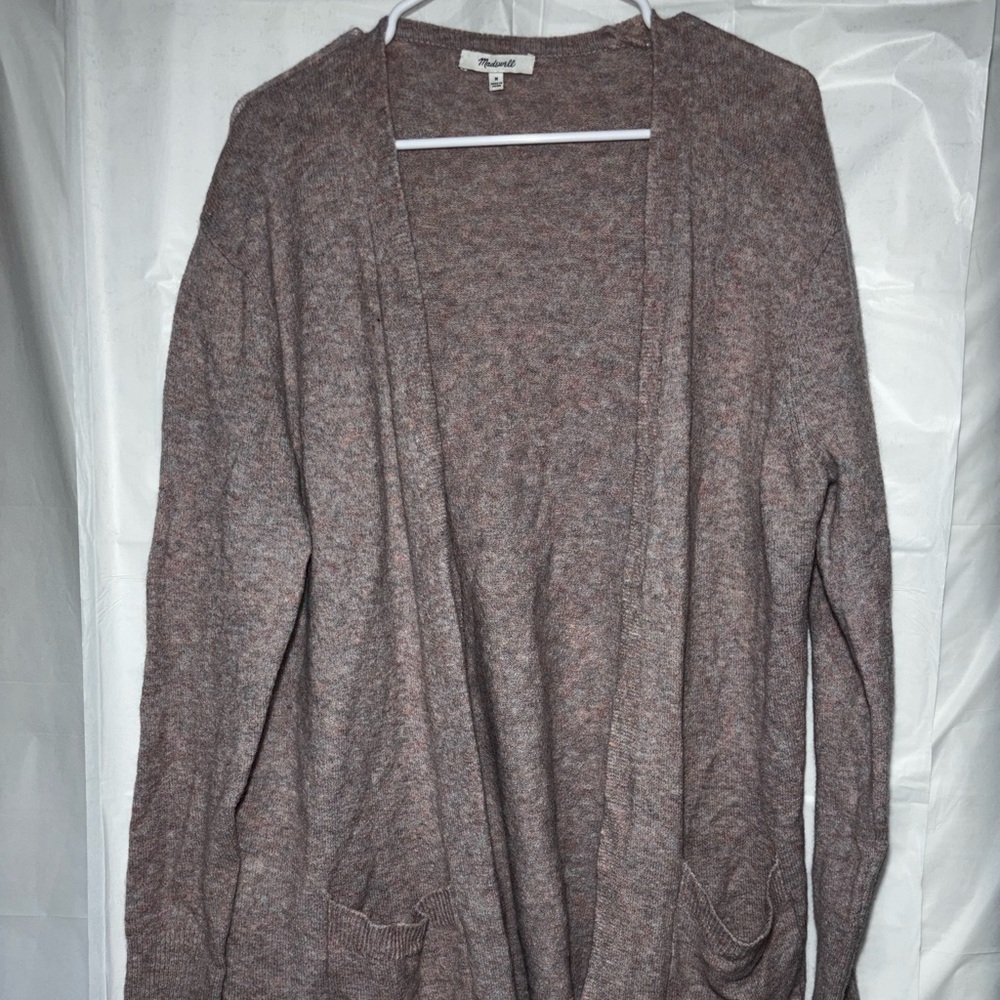 Madewell Long Open Front Cardigan Women’s M Heathered Brown Pockets